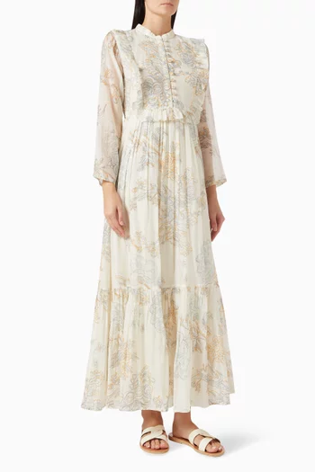 Robin Ruffled Maxi Dress in Cotton-silk