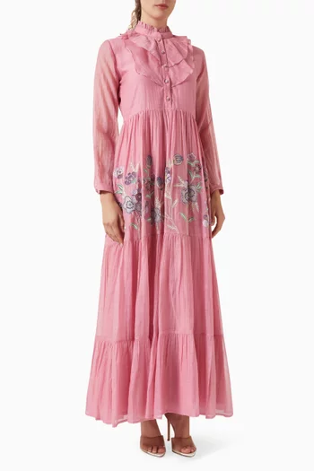 Ruffled Maxi Dress in Cotton-silk