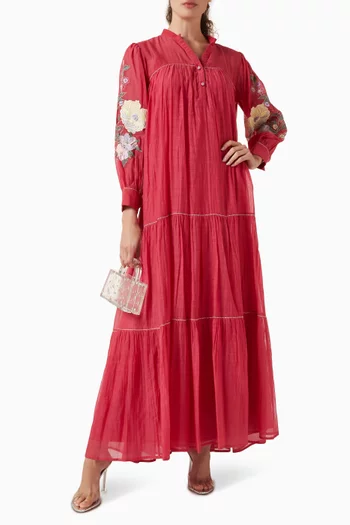 Violet Embroidered Maxi Dress in Cotton-silk