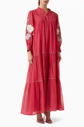 Violet Embroidered Maxi Dress in Cotton-silk