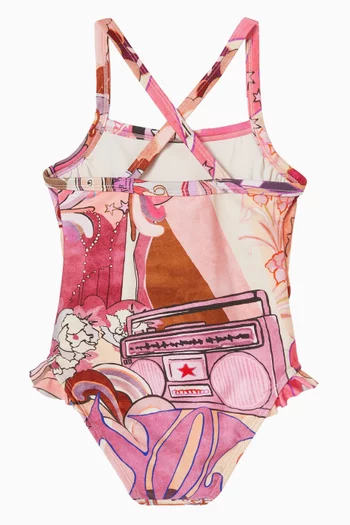 لباس سباحة قطعة واحدة بيشنس بكشكش نايلون مطاطي