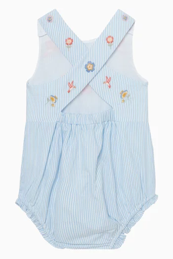 Songbird Stripe Embroidered Romper in Cotton