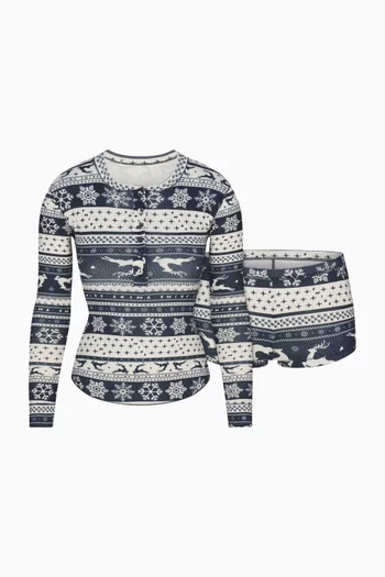 طقم هينلي وشورت بونتيل ناعم بشعار الماركة