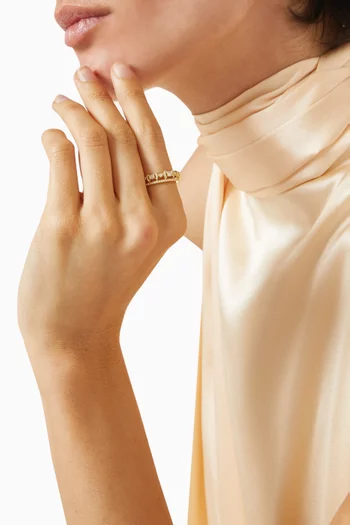 خاتم بتصميم مزدوج مرصع بأحجار مستطيلة فضة إسترلينية مطلية بلون ذهبي