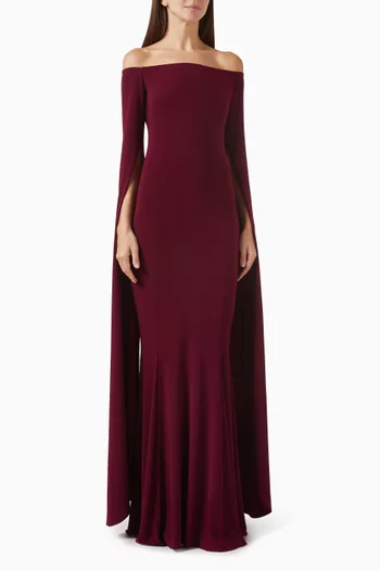 فستان سهرة بحافة بقصة ذيل السمكة وأكتاف مكشوفة