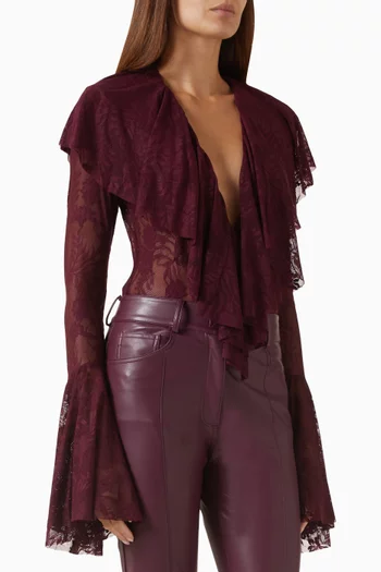 بودي سوت بكشكش وفتحة رقبة على شكل حرف V‏ دانتيل