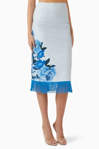 Tilly Fringe Skirt in Linen Blend
