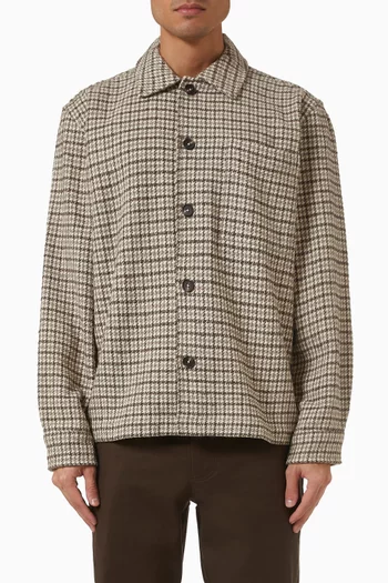 قميص بنمط جاكيت بنقشة مربعات مزيج صوف