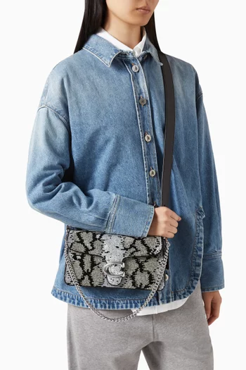 حقيبة كتف تابي 26 بنقشة جلد الأفعى مطرزة بالخرز ستان