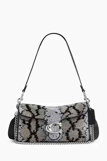 حقيبة كتف تابي 26 بنقشة جلد الأفعى مطرزة بالخرز ستان