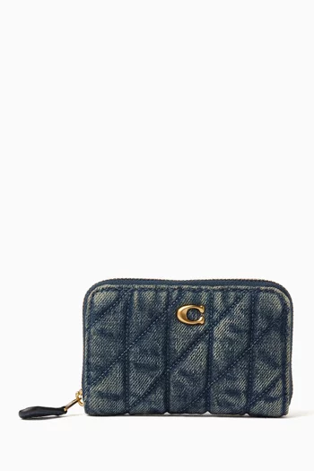 حافظة بطاقات اسينشال صغيرة بسحّاب محيط دينم وجلد نابا