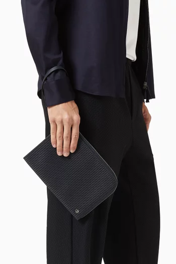 Logo Wave-print Pouch in Leather