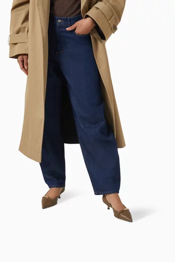 حذاء كلاسيك بحلية معدنية بشعار الماركة وكعب كيتن 35 مم جلد