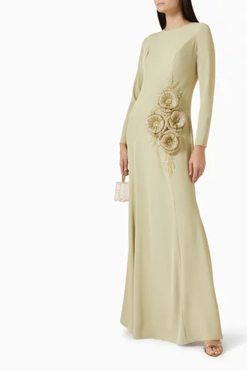 Floral-appliqué Dress in Crepe