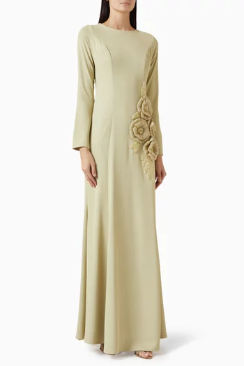 Floral-appliqué Dress in Crepe