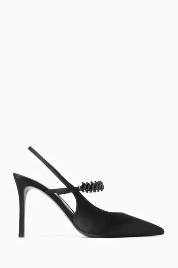 Embellished Strap Slingback Heels in Satin