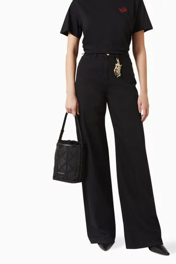 حقيبة باكيت جلد وقماش شبكي