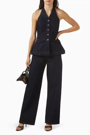 بنطال جينز كوري بقصة ساق واسعة دينم