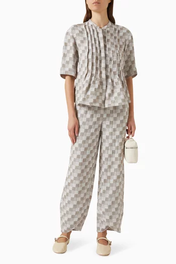 Check-print Pants in Linen Gauze