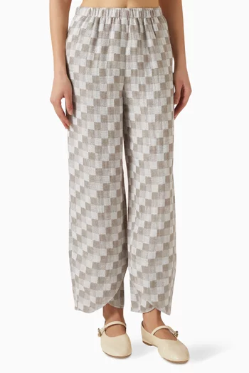 Check-print Pants in Linen Gauze