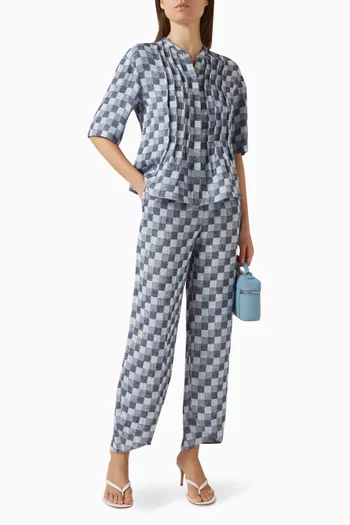 Check-print Pants in Linen Gauze