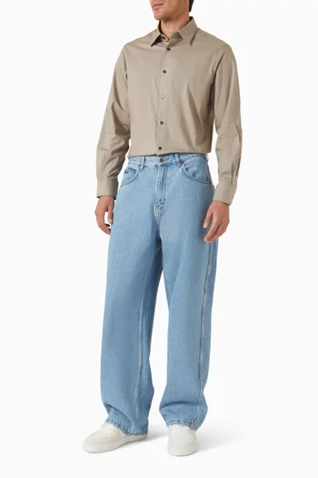 قميص بنقشة شعار الماركة من الجاكار بالكامل قطن