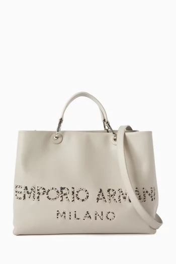 حقيبة يد بشعار الماركة جلد