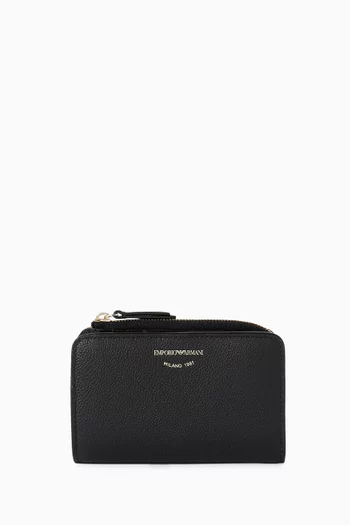 محفظة ثنائية الطي بسحّاب جلد