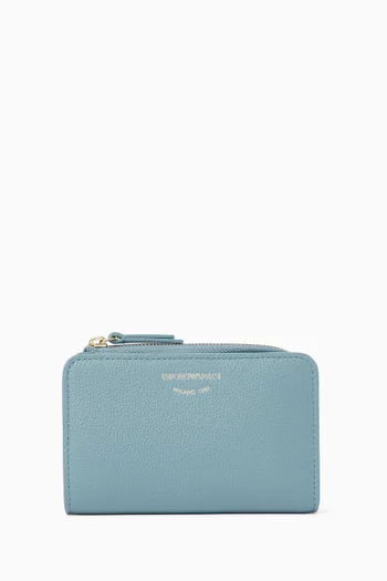 محفظة ثنائية الطي بسحّاب جلد