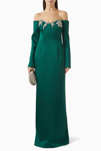 فستان سهرة ايليري بأكتاف مكشوفة ستان