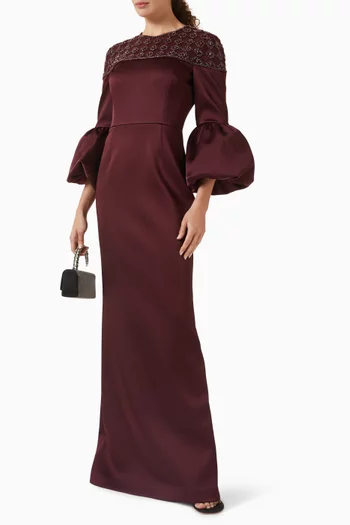 فستان سهرة الورا مزين بتطريزات ستان