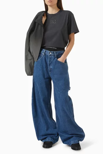 تي شيرت بقصة قصيرة بشعار الماركة مثبت حراريًا قطن