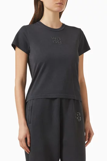 تي شيرت بقصة قصيرة بشعار الماركة مثبت حراريًا قطن