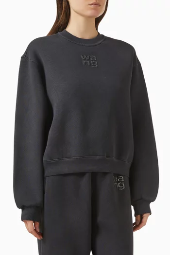 سويت شيرت بشعار الماركة مثبت حراريًا مزيج قطن