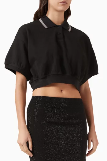 تي شيرت بولو بقصة قصيرة مزمومة قطن