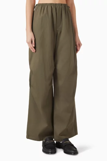 Elastic-waist Wide-leg Pants in Cotton Twill