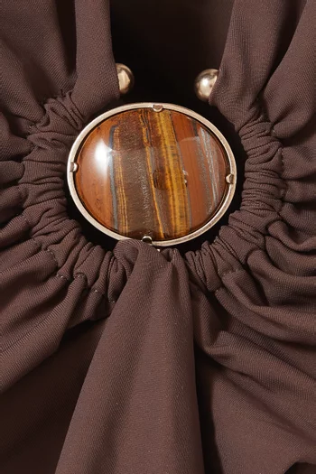 لباس سباحة قطعة واحدة بكشكش وحلية بحجر معدني