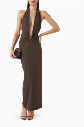 فستان بكشكش وحلية بحجر معدني ليكرا