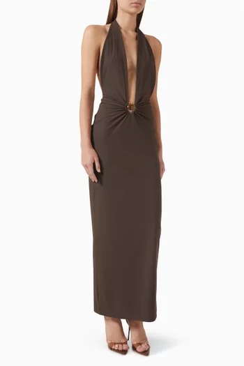 فستان بكشكش وحلية بحجر معدني ليكرا