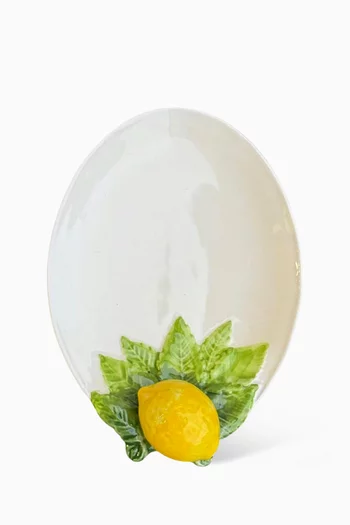 طبق لتقديم الخبز بنقشة ليمون خزف بطلاء يدوي، قطعتان