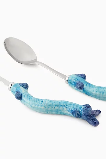 طقم ملعقة تقديم وشوكة بتصميم شعاب مرجانية راتنج