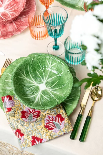 طبق سلطة بتصميم نبات الهندباء خزف بطلاء يدوي