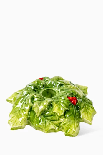 حامل شمعة بنقشة مستوحاة من موسم الأعياد خزف بطلاء يدوي