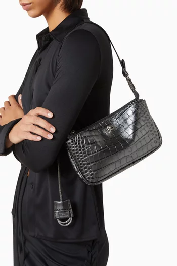 Rodeo Sling Pochette Bag in Croc-embossed Leather