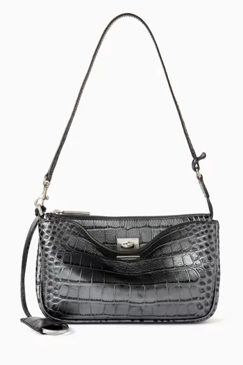 Rodeo Sling Pochette Bag in Croc-embossed Leather
