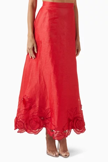 Melissa Applique Maxi Skirt in Linen