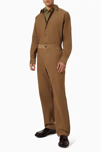 قميص بأزرار في الأمام قطن مخملي مضلع