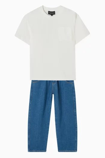 بنطال جينز دينم بحلية معدن بشعار الماركة