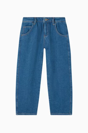 بنطال جينز دينم بحلية معدن بشعار الماركة