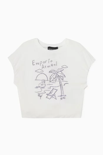 Beach-print T-shirt in Cotton